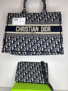 Dior Blue and Cream Signature Jacquard Tote